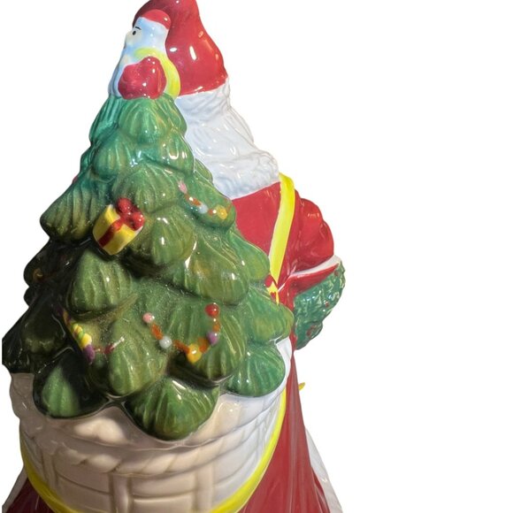 SPODE "Christmas Tree" Santa Handpainted Ceramic COOKIE JAR Holiday 10.75" tall - Picture 8 of 16